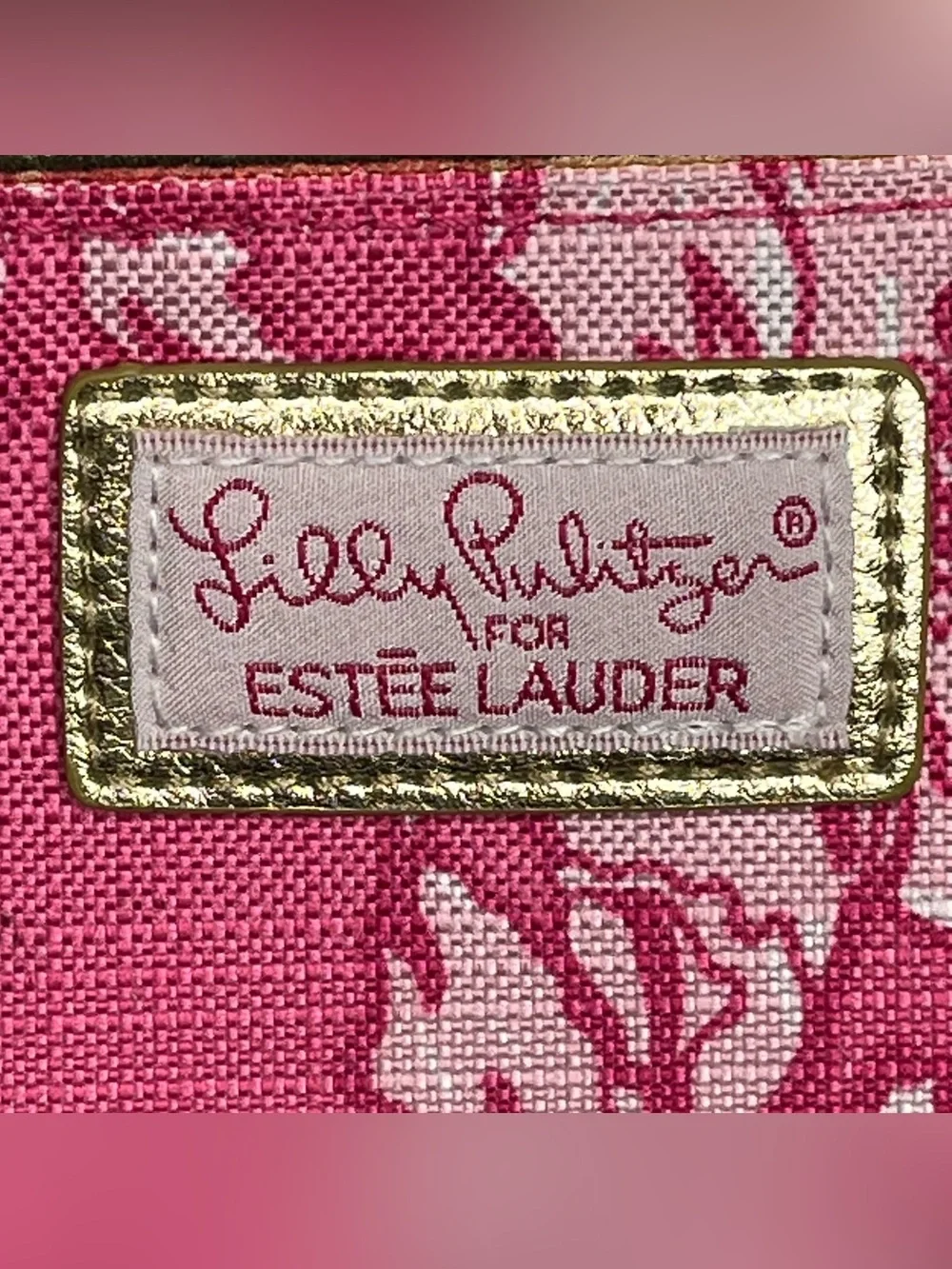 Lilly Pulitzer for Estee Lauder Pink Floral Cosmetic Bag with Gold Trim